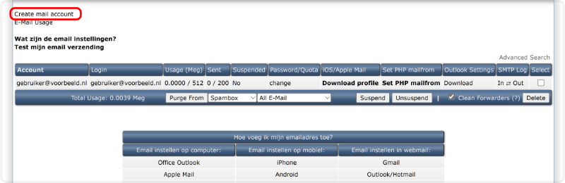 Mail account aanmaken